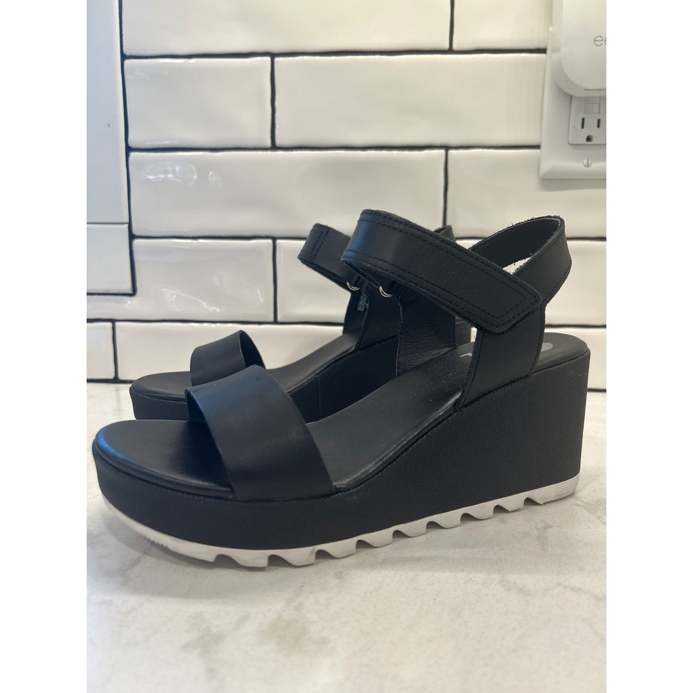 Sorel Cameron Platform Sandals Women 7.5 Black Wedge Vacation Coastal Minimalist